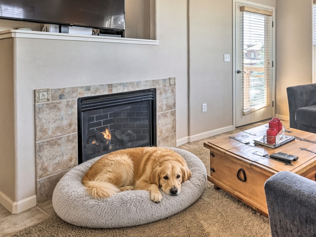 Dog welcome in the pet-friendly Fraser Colorado condo near Winter Park