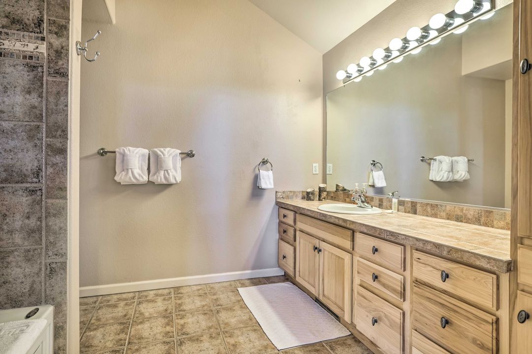 Upstairs bathroom with double vanity in the Fraser Colorado condo