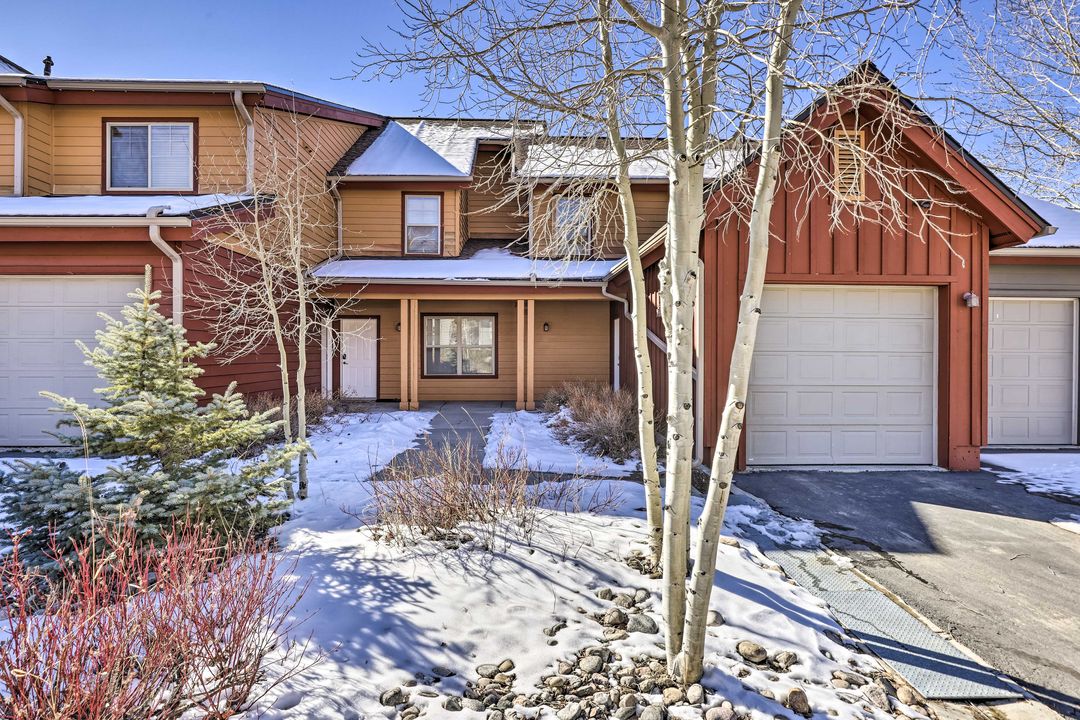 Winter exterior of Fraser Basecamp with attached garage in Fraser, Colorado